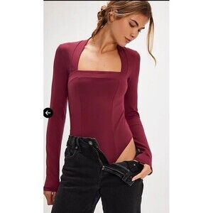 NWT New Intimately Free People Now Or Never Red Plum Bodysuit Size S